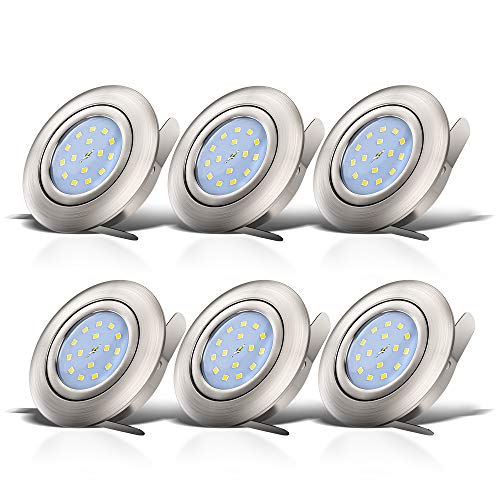 B.K.Licht - 6er Set LED Einbaustrahler 230V schwenkbar, warmweiße Lichtfarbe, Lochmass 68mm, flach, LED Spot, Deckenspots, Spots, Einbauleuchten, Einbauspots, 82x30 mm, Matt-Nickel von B.K.Licht