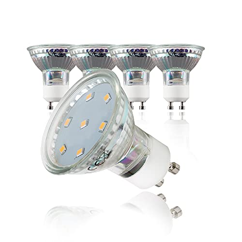 B.K.Licht - 5er Set LED Lampe GU10 mit warmweißer Lichtfarbe, 3 Watt, 250 Lumen, LED, LED Glühbirne, LED Leuchtmittel, LED Birne, Reflektor, Glühlampen, Bulb, 5,8x5 cm, Transparent von B.K.Licht