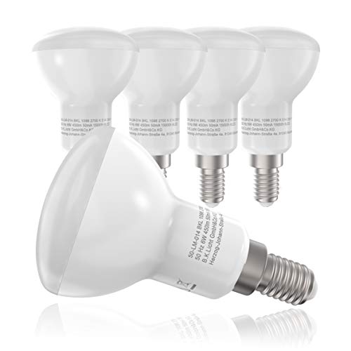 B.K.Licht - 5er Set LED Lampe E14 mit warmweißer Lichtfarbe, 6 Watt, 450 Lumen, LED, LED Glühbirne, LED Leuchtmittel, LED Birne, R50, Glühlampen, Bulb, 8,5x5 cm, Weiß von B.K.Licht