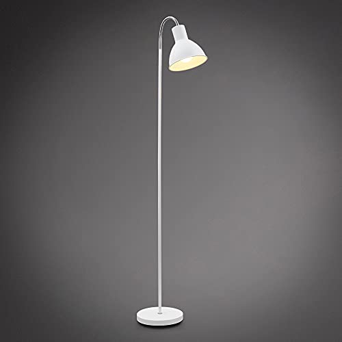 B.K.Licht - Stehlampe Vintage mit Fußtaster, schwenkbar, E27 Fassung, max. 25 Watt, Leselampe, Deko Wohnzimmer, Lampe, Deckenfluter, Bogenlampe, Standleuchte, Industrial, 145x40x22 cm, Weiß-Chrom von B.K.Licht