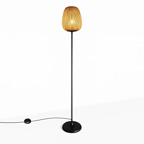 B·LED BARCELONA LED BarcelonaLED Stehleuchte aus Bambus, Vintage-Holz, modern, nordisch, Schwarz mit Fassung E27 für Beleuchtung Innenraum Wohnzimmer Studio von B·LED BARCELONA LED