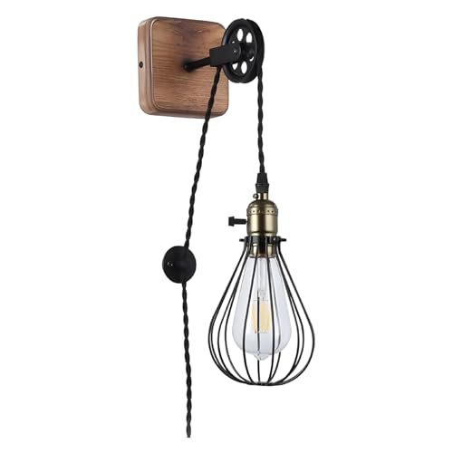 B·LED BARCELONA LED BarcelonaLED Wandleuchte Vintage Holz mit Kabelstecker und Schalter Industrie Flaschenzug Hängelampenhalter Käfig E27 Fassung B·LED BARCELONA LED BarcelonaLED Wandleuchte Vintage Holz mit Kabelstecker und Schalter Industrie Flaschenzug Hängelampenhalter Käfig E27 Fassung von B·LED BARCELONA LED