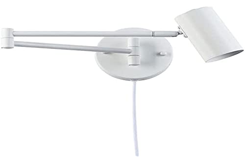 B·LED BARCELONA LED BarcelonaLED Wandleuchte mit schwenkbarem Arm, weiß und Kabel mit Stecker und Schalter, Leselampe, E27-Fassung für Wohnzimmer, Schlafzimmer, Nachttisch, Kopfteil von B·LED BARCELONA LED