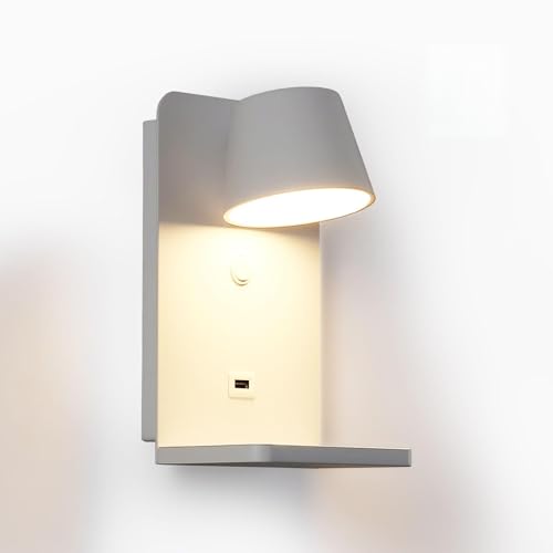 B·LED BARCELONA LED Baskop Wandleuchte zum Lesen mit USB-Anschluss, 6 W, horizontales Design (weiß, kabellos) von B·LED BARCELONA LED