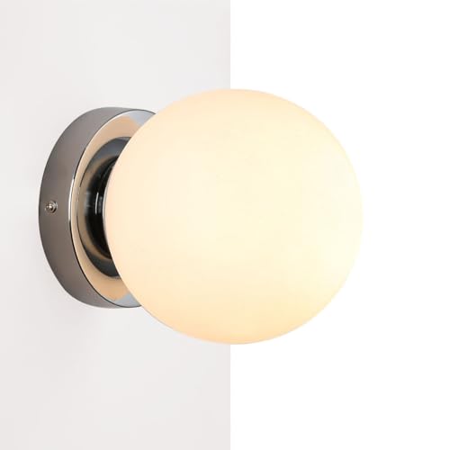 B·LED BARCELONA LED Moderne Wandleuchte IP44 mit weißem Kristallkugelschirm Opal Lampenschirm E27 Fassung und verchromter Aluminiumsockel für Badezimmer Balkon Veranda Schlafzimmer Spiegel von B·LED BARCELONA LED