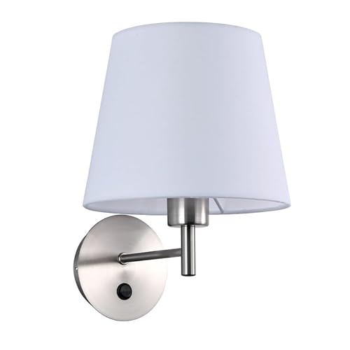 B·LED BARCELONA LED Moderne nordische Wandleuchte mit verchromtem Aluminiumarm und weißem Stoffschirm und Schalter E27 Lampenfassung für Hotel Wohnzimmer Nachttisch von B·LED BARCELONA LED