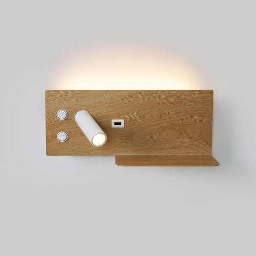 B·LED BARCELONA LED Turin LED-Wandleuchte zum Lesen mit USB, doppelte Beleuchtung, 3 W + 7 W, Holzoptik von B·LED BARCELONA LED