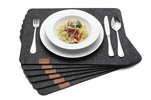 B.PRIME Hochwertiges Tischset aus Filz 6er Set Anthracite - Platzdeckchen abwaschbar 44x32cm Platzsets - Tischuntersetzer Platzset waschbar - Untersetzer-Set Tischunterlage Stoff von B.PRIME