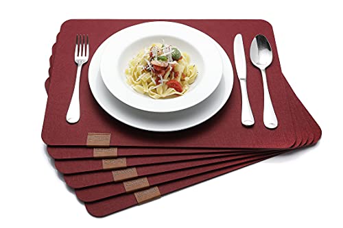 B.PRIME Hochwertiges Tischset aus Filz 6er Set Bordeaux Red - Platzdeckchen abwaschbar 44x32cm Platzsets - Tischuntersetzer Platzset waschbar - Untersetzer-Set Tischunterlage Stoff von B.PRIME