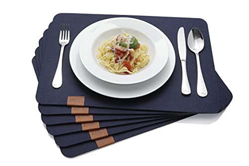 B.PRIME Hochwertiges Tischset aus Filz 6er Set Navy Blue - Platzdeckchen abwaschbar 44x32cm Platzsets - Tischuntersetzer Platzset waschbar - Untersetzer-Set Tischunterlage Stoff von B.PRIME