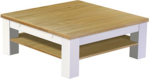 B.R.A.S.I.L.-Möbel Brasilmöbel Couchtisch Rio Classico 100x100 cm Brasil Weiß mit Ablage Wohnzimmertisch Holz Tisch Pinie Massivholz Stubentisch Beistelltisch Echtholz Größe und Farbe wählbar von B.R.A.S.I.L.-Möbel