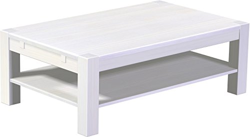 B.R.A.S.I.L.-Möbel Brasilmöbel Couchtisch Rio Kanto 130x80 cm Pinie Weiß mit Ablage Wohnzimmertisch Holz Tisch Pinie Massivholz Stubentisch Beistelltisch Echtholz Größe und Farbe wählbar von B.R.A.S.I.L.-Möbel