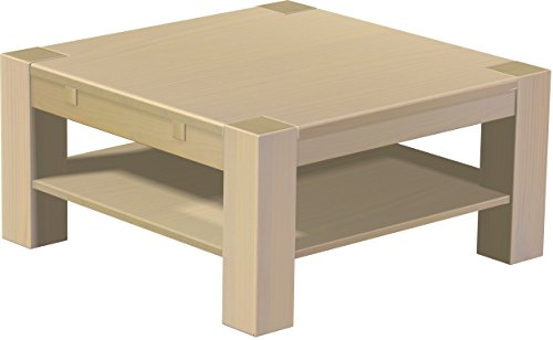 B.R.A.S.I.L.-Möbel Brasilmöbel Couchtisch Rio Kanto 90x90 cm Birke mit Ablage Wohnzimmertisch Holz Tisch Pinie Massivholz Stubentisch Beistelltisch Echtholz Größe und Farbe wählbar von B.R.A.S.I.L.-Möbel