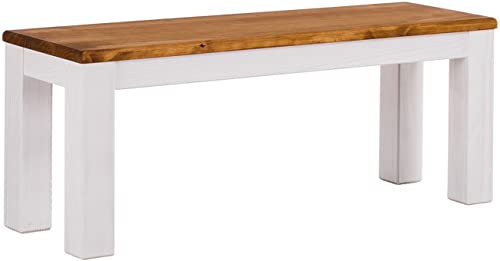 B.R.A.S.I.L.-Möbel Brasilmöbel Sitzbank 110 cm Rio Classico Honig Weiss Massivholz aus Pinie, Verschiedene Größen & Farben, ideal für Esszimmer & Küche von B.R.A.S.I.L.-Möbel