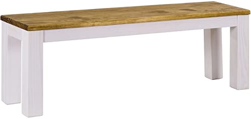 B.R.A.S.I.L.-Möbel Brasilmöbel Sitzbank 130 cm Rio Classico Brasil Weiss Massivholz aus Pinie, Verschiedene Größen & Farben, ideal für Esszimmer & Küche von B.R.A.S.I.L.-Möbel
