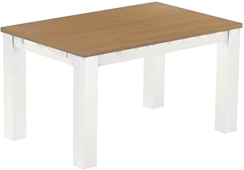 Esstisch Rio Classico 140x90 cm Eiche Natur Weiss Holz Pinie Massivholz Esszimmertisch Echtholz ausziehbar vorgerichtet für Ansteckplatten Brasilmöbel von B.R.A.S.I.L.-Möbel