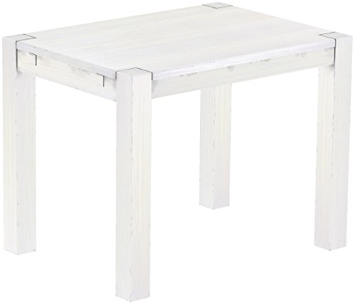 Esstisch Rio Kanto 100x73 cm Pinie Weiss Pinie Massivholz Größe und Farbe wählbar Esszimmertisch Küchentisch Holztisch Echtholz vorgerichtet für Ansteckplatten Tisch ausziehbar Brasilmöbel von B.R.A.S.I.L.-Möbel