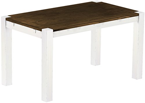 Esstisch Rio Kanto 140x80 cm Eiche Weiss Pinie Massivholz Größe und Farbe wählbar Esszimmertisch Küchentisch Holztisch Echtholz vorgerichtet für Ansteckplatten Tisch ausziehbar Brasilmöbel von B.R.A.S.I.L.-Möbel