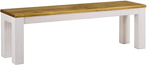 Sitzbank 150 cm Rio Classico Brasil Weiss Pinie Massivholz Esszimmerbank Küchenbank Holzbank - Größe und Farbe wählbar Brasilmöbel von B.R.A.S.I.L.-Möbel