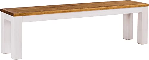 Sitzbank 160 cm Rio Classico Honig Weiss Pinie Massivholz Esszimmerbank Küchenbank Holzbank - Größe und Farbe wählbar Brasilmöbel von B.R.A.S.I.L.-Möbel