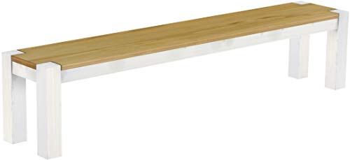 Sitzbank 208 cm Rio Kanto Brasil Weiss Pinie Massivholz Esszimmerbank Küchenbank Holzbank - Größe und Farbe wählbar Brasilmöbel von B.R.A.S.I.L.-Möbel