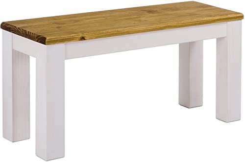 Sitzbank 80 cm Rio Classico Brasil Weiss Pinie Massivholz Esszimmerbank Küchenbank Holzbank - Größe und Farbe wählbar Brasilmöbel von B.R.A.S.I.L.-Möbel