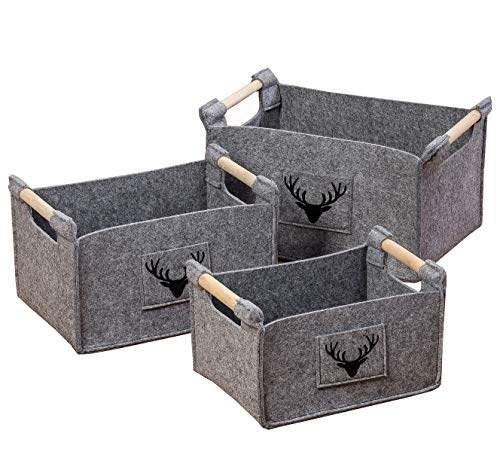 B.o.l.t.z.e 1 x Korb Karly Filz grau Länge 40-53 cm (3er Set) von B.o.l.t.z.e