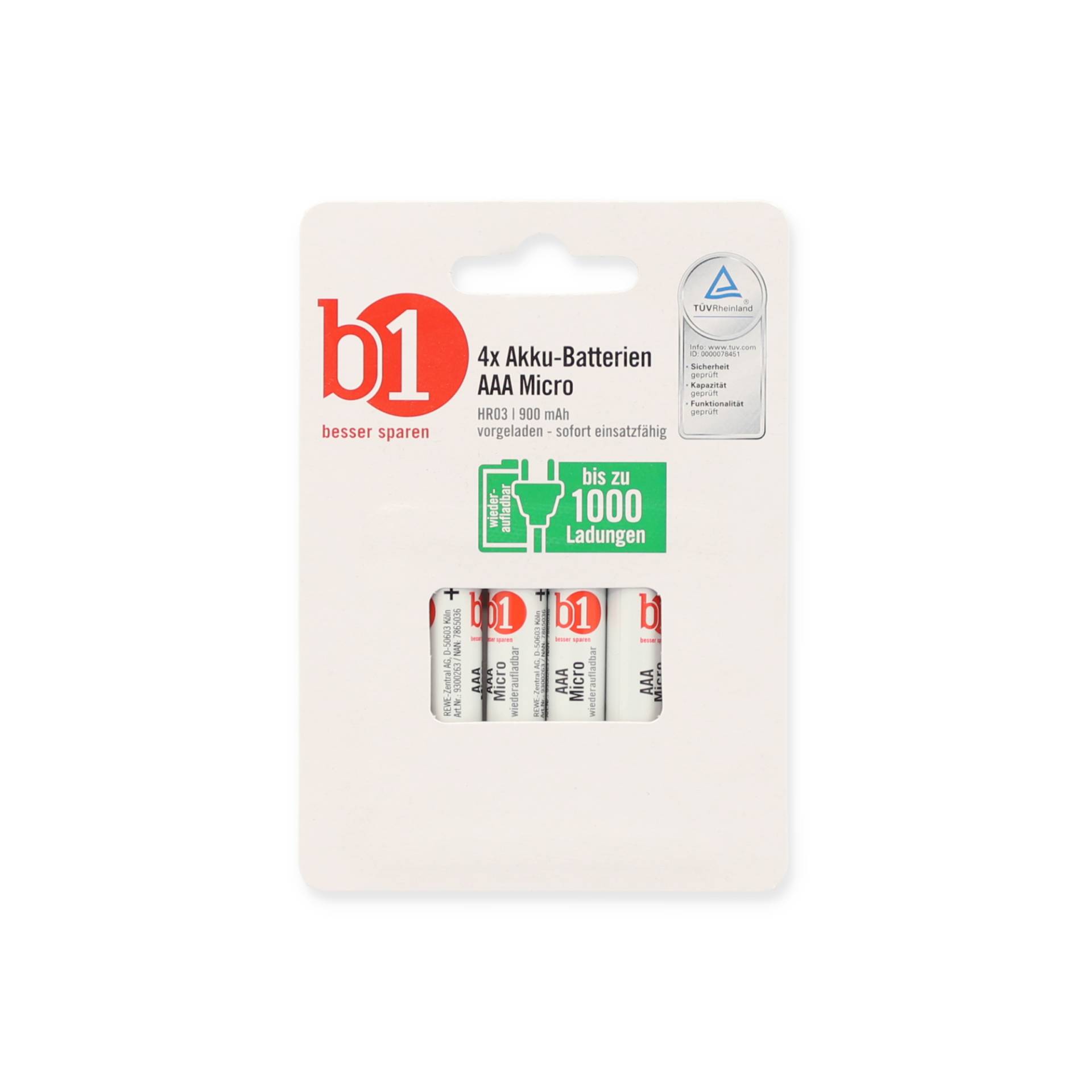 B1 Micro-Akku-Batterien HR03 AAA 4 Stück B1 Micro-Akku-Batterien HR03 AAA 4 Stück von B1