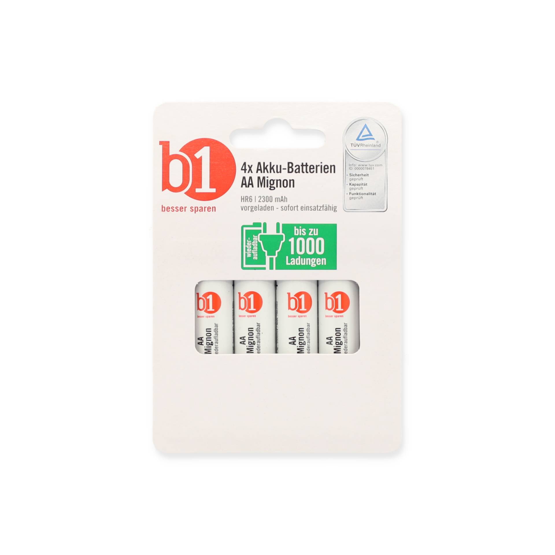 B1 Mignon-Akku-Batterien HR6 AA 4 Stück B1 Mignon-Akku-Batterien HR6 AA 4 Stück von B1