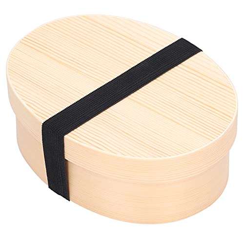 Bento Box, im japanischen Stil Holz Bento Box Oval Sushi Lunch Box, Lebensmittelbehälter, für Schule, Büro, Picknick, Reisen von B18JPsF