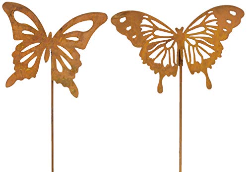 B2S BACK2SEASON 2 x Metall Stecker Schmetterling Rost-Finish Gartenstecker Rostfigur Gartendeko Edelrost Frühling Sommer H=58cm 2er Set von B2S BACK2SEASON