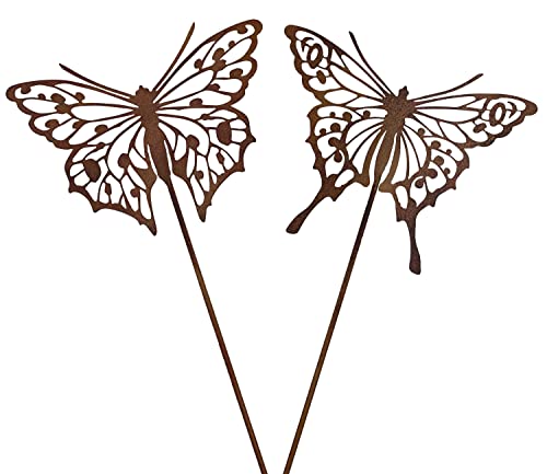 B2S BACK2SEASON 2 x Metall Stecker Schmetterling braun edel Gartenstecker Rost-Optik Tierfigur Blumenstecker Gartendeko H=77 cm 2er Set von B2S BACK2SEASON