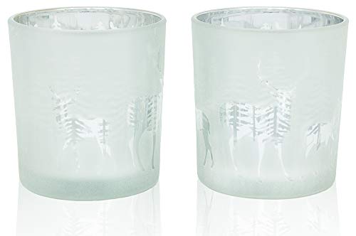 2 x Windlicht Hirsch Glas Silber Kerzenhalter Glaswindlicht Advent Weihnachten D=7,5 cm 2er Set von B2S BACK2SEASON