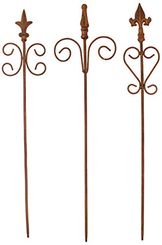 3 x Metall Stäbe Rankstab mit Schnörkeln Edelrost Rost Rankhilfe Gartenstecker H=58 cm 3er Set von B2S BACK2SEASON