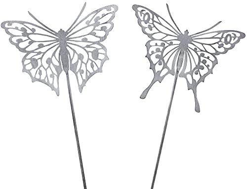 B2S BACK2SEASON 2 x Metall Stecker Schmetterling grau edel Gartenstecker Tierfigur Blumenstecker Gartendeko H=77 cm 2er Set von B2S BACK2SEASON