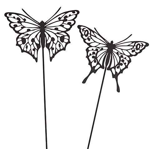 B2S BACK2SEASON 2 x Metall Stecker Schmetterling schwarz edel Gartenstecker Tierfigur Blumenstecker Gartendeko H=77 cm 2er Set von B2S BACK2SEASON