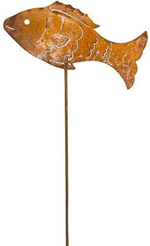 B2S BACK2SEASON Fisch am Stab Stecker Edelrost Metall Teich-Deko Garten Beetstecker Gartenstecker Made in Europa H=57 cm von B2S BACK2SEASON
