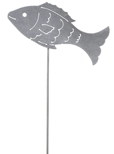 B2S BACK2SEASON Fisch am Stab Stecker grau Metall Teich-Deko Garten Beetstecker Gartenstecker Made in Europa H=57 cm von B2S BACK2SEASON