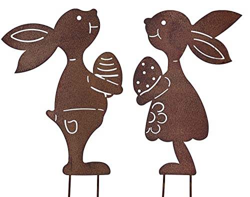B2S BACK2SEASON Hase zum Stecken Rostopitk Metall Osterfest Ostereier Osterdeko Topfstecker Blumenstecker Höhe 24,5 cm + 9 cm Stecker 2er Set von B2S BACK2SEASON