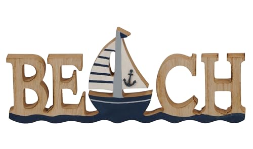 B2S BACK2SEASON Holz Aufsteller Beach Sommer Strand Schriftzug stehend blau Raumdeko Dekoration B=26 cm von B2S BACK2SEASON
