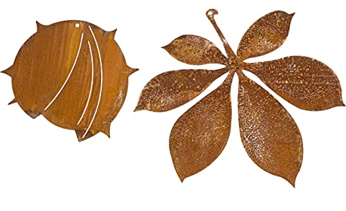 B2S BACK2SEASON Metall Kastanie und Blatt zum aufhängen Herbstdeko Edelrost Rosthänger Gartendekoration Baumhänger 2er Set von B2S BACK2SEASON