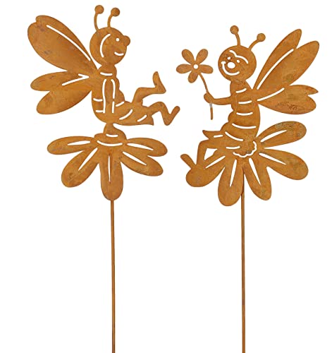 B2S BACK2SEASON Metall Stecker Bienen am Stab mit Blume Rost Rostfigur Gartenstecker Dekoration H= ca. 36 cm 2er Set von B2S BACK2SEASON