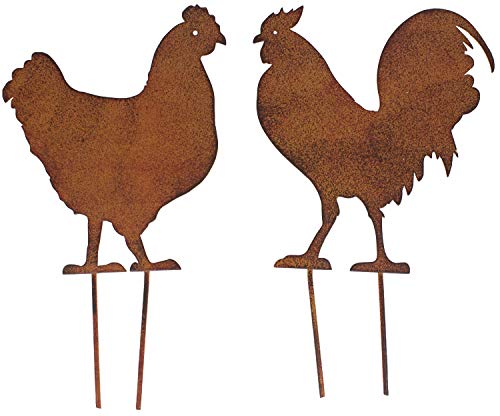 B2S BACK2SEASON Metall Stecker Henne & Hahn braun Gartenstecker Beetstecker Hühner Deko Tierfigur Rost-Optik Höhe=44 cm 2er Set von B2S BACK2SEASON