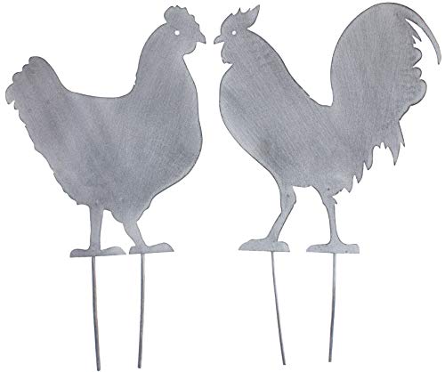 B2S BACK2SEASON Metall Stecker Henne & Hahn grau edel Hühner Gartenstecker Beetstecker Deko Tierfigur H44 cm 2er Set von B2S BACK2SEASON