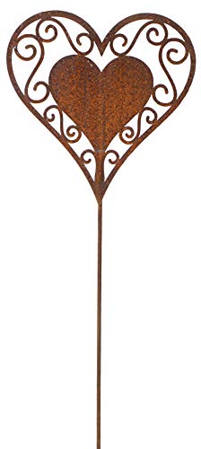 B2S BACK2SEASON Metall Stecker Herz filigran mit Rost-Finish Blumenstecker Beetstecker Gartenstecker Rostdeko Gartendeko Liebe Gartenstecker Edelrostdeko antik braun wetterfest stabil (Motiv 1 H60cm) von B2S BACK2SEASON