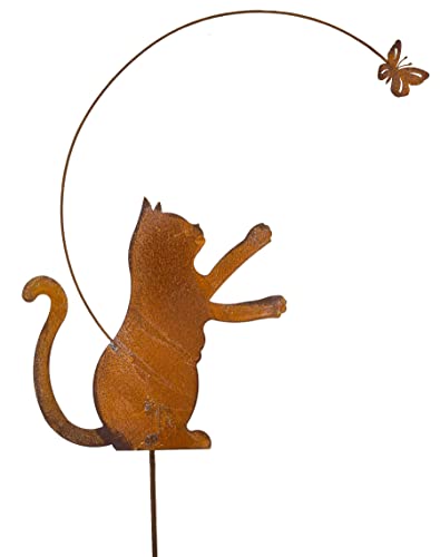 B2S BACK2SEASON Metall Stecker Katze und Schmetterling Gartenstecker Gartendekoration Edelrost Tierfigur H=74 cm von B2S BACK2SEASON