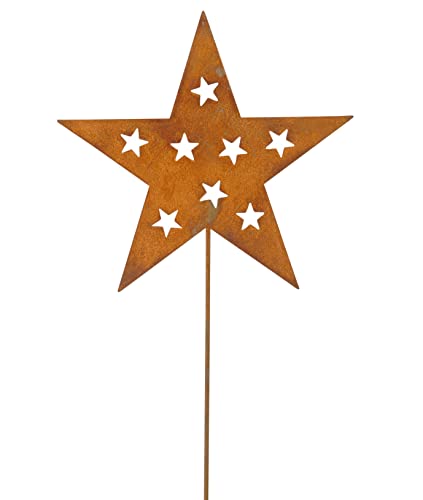 B2S BACK2SEASON Metall Stecker Sterne mit Sternen innen zum Stecken Edelrost Weihnachtsdeko Gartenstecker H 72 cm Made in Europa (Metall, Edelrost Sterne im Stern) von B2S BACK2SEASON