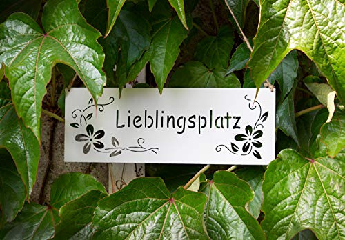 B2S BACK2SEASON Metall Tafel Lieblingsplatz weiß aufhängen Schild Blüten Schriftzug Schild Muttertag Gartendekoration Wandschild Türschild Edelrostdeko antik Nostalgie L25 cm von B2S BACK2SEASON