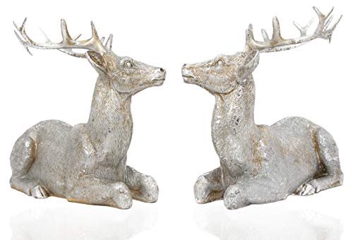 B2S BACK2SEASON Rentier Paar Nilan Silber liegend klein edel Weihnachtsdeko Dekoration sammeln Hirsch Kunststein 2er Set von B2S BACK2SEASON