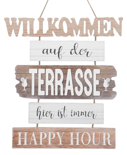 B2S BACK2SEASON Schild Terrasse Willkommen zum Hängen Holz Tafel Wand-Deko H=61 cm + 13 cm Hänger von B2S BACK2SEASON